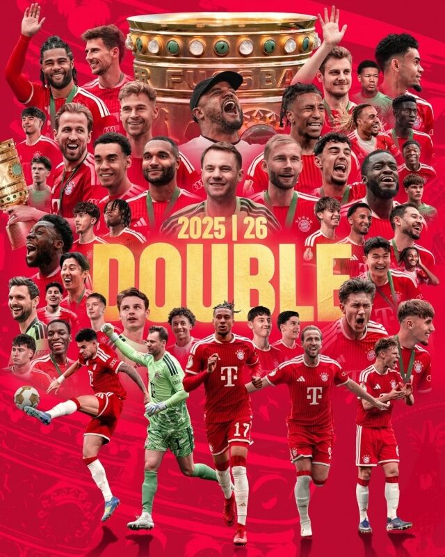 바이에른 뮌헨이 24일 베를린 올림픽경기장에서 열린 DFB-포칼 결승전에서 슈투트가르트를 3-0으로 꺾고 우승을 차지했다./바이에른 뮌헨 제공