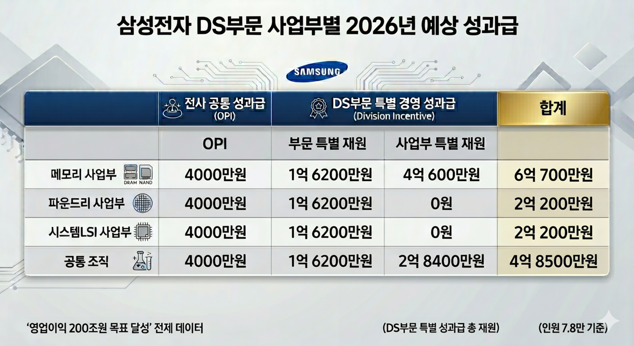 삼성전자 DS부문 사업부별 2026년 예상 성과급 / 제미나이 생성 이미지