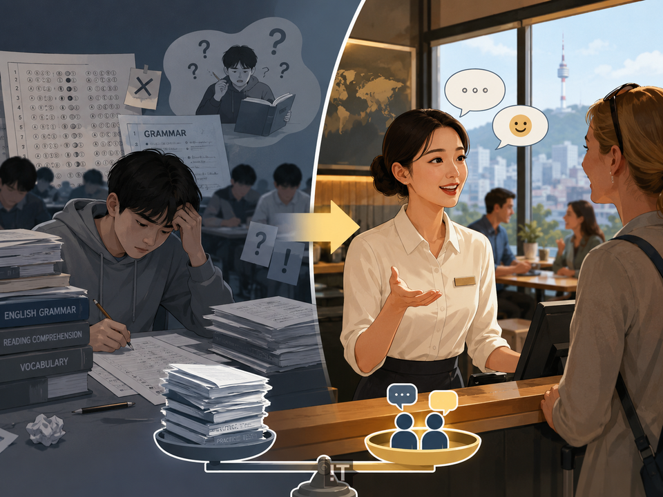어학 점수보다  ‘실전 영어’ 수요가 커지면서 영어 학습 기준도 변화하는 분위기다. / 챗GPT 생성