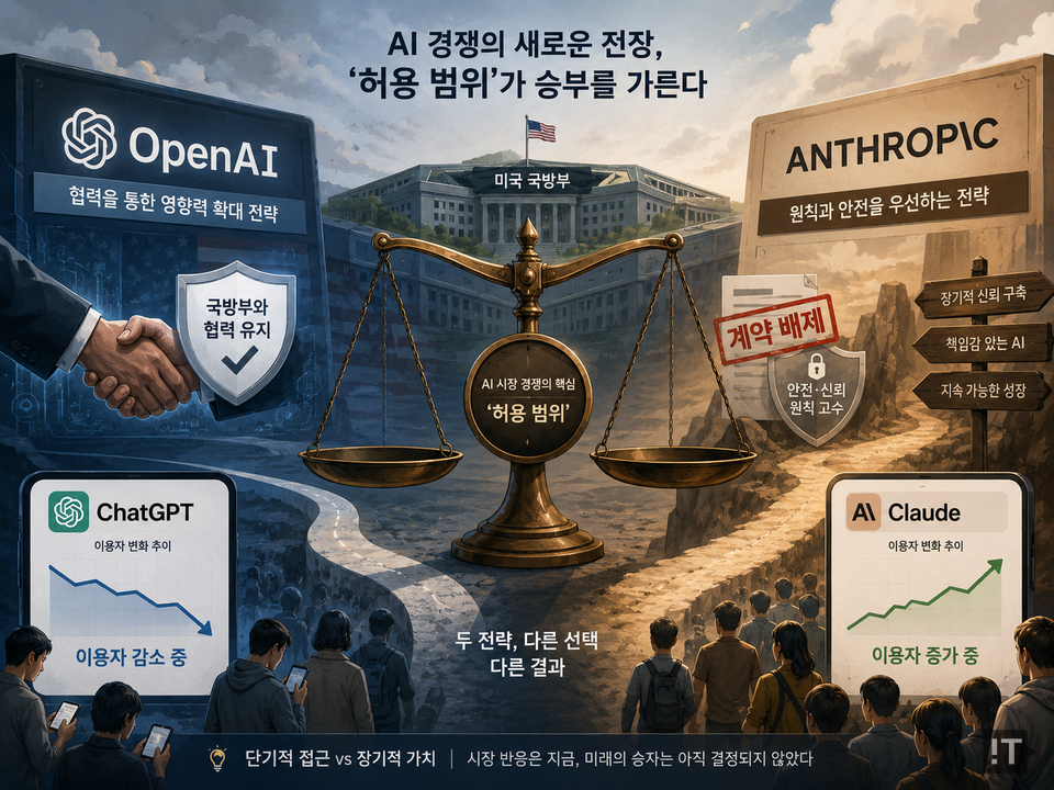 인공지능(AI) 시장 경쟁이 기술력뿐 아니라 활용 범위와 안전성 기준 경쟁으로 확장되고 있다. / 챗GPT 생성
