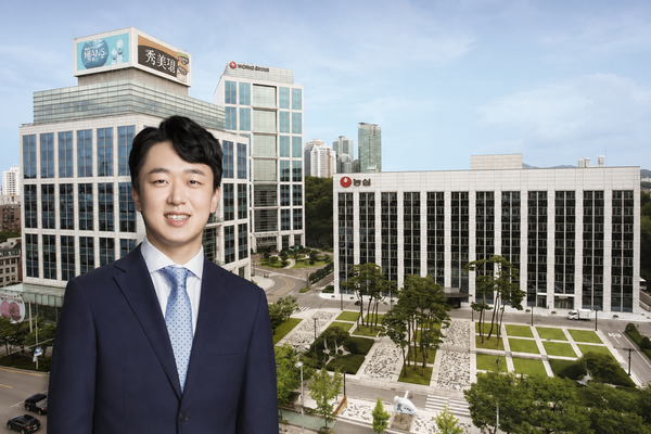 오너 3세 신상열 농심그룹 미래사업실장(부사장)과 농심 사옥 전경. / 농심