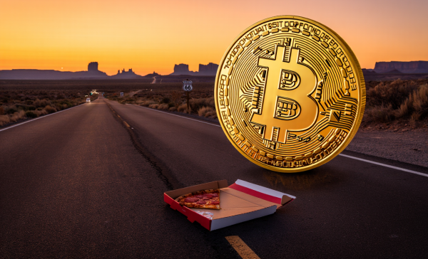 비트코인(BTC) 피자데이로 1만BTC를 받은 주인공이 해당 코인을 '미국 횡단 경비'로 사용했다고 밝혔다. [사진: Reve AI]