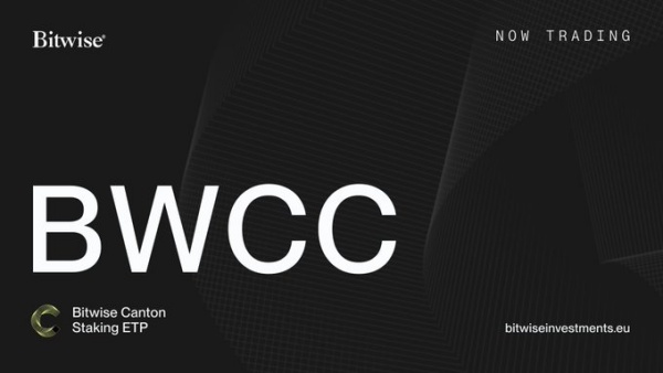 비트와이즈가 캔톤 네트워크 ETP 상품 'BWCC'를 상장했다. [사진: 비트와이즈 유럽 엑스]