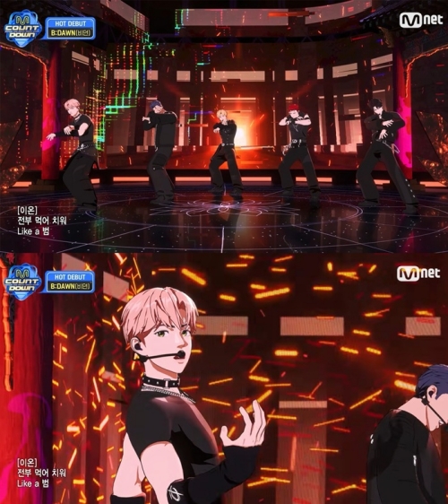 버추얼 아이돌 그룹 B:DAWN(비던)이 Mnet ‘엠카운트다운’을 통해 첫 음악방송 무대를 선보였다.(사진 제공: 두리엔터테인먼트)