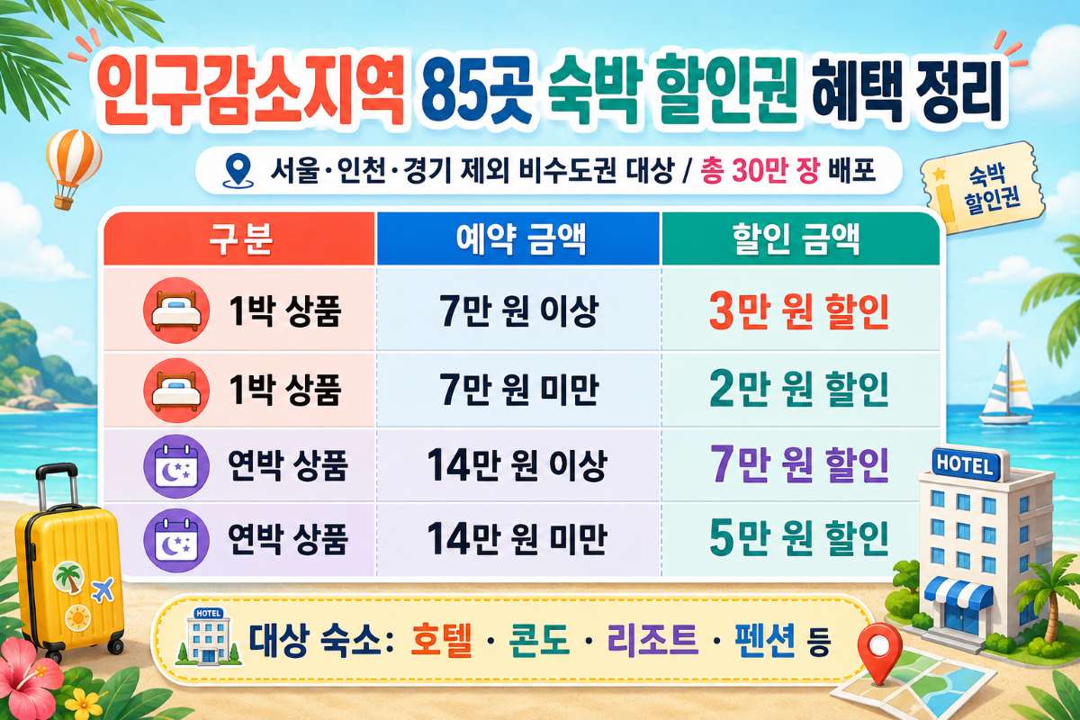 인구감소지역 85곳 대상 최대 7만 원 숙박 할인권 배포 / ⓒ인포매틱스뷰