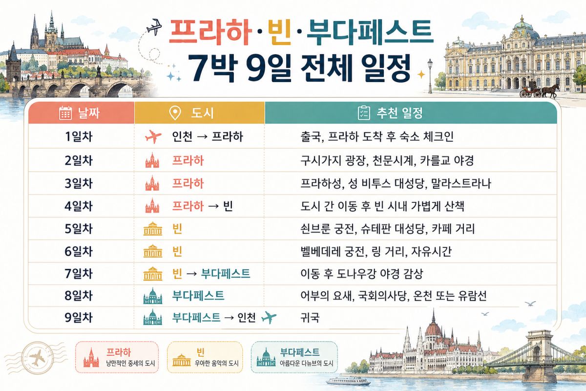 프라하·빈·부다페스트 7박 9일 전체 일정 / ⓒ인포매틱스뷰