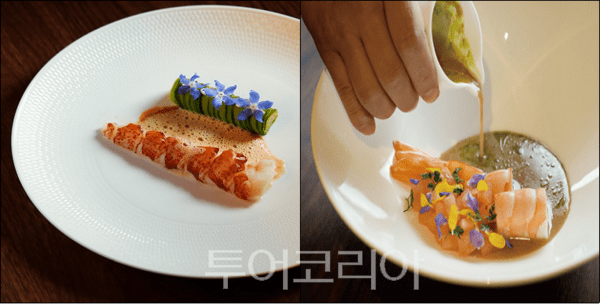경원재 바이 워커힐 호텔 다이닝 송 랍스터 애호박 롤라드(좌), 경원재 바이 워커힐 호텔 다이닝 송 랍스터 애호박 롤라드(우)
