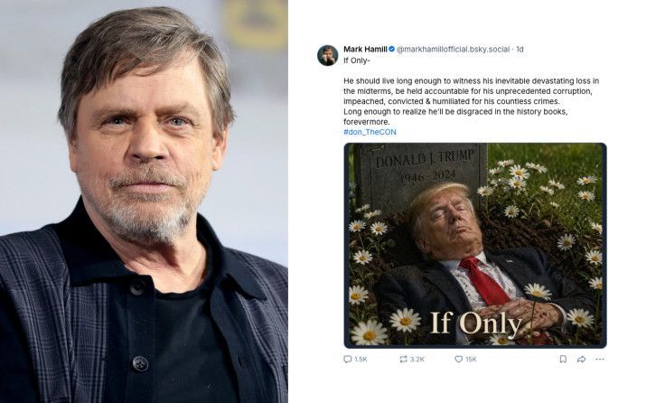 Mark Hamill, shared an AI-generated image of Trump in a grave / Credit: X. Wikimedia Commons