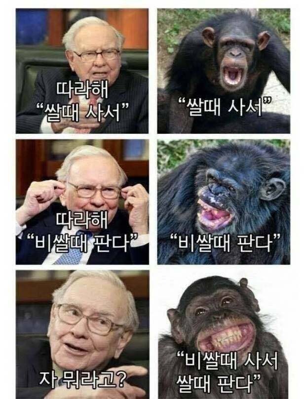 “비쌀 때 사서 싸게 판다” (왼쪽 인물은 워렌 버핏)