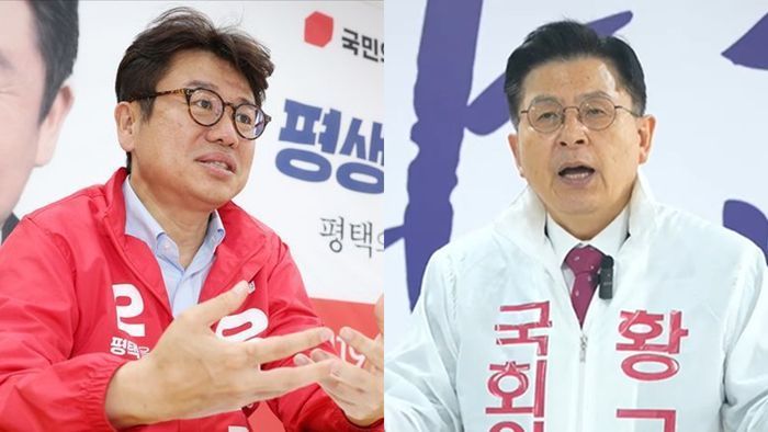 유의동(왼쪽) 국민의힘 경기 평택을 국회의원 재선거 후보와 황교안 자유와혁신 후보 ⓒ데일리안 홍금표 기자·황교안 캠프