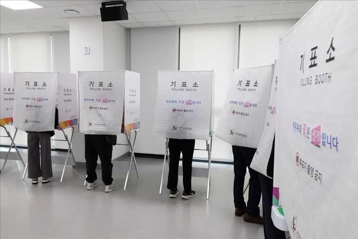 제 9회 전국동시지방선거 사전투표가 시작된 지난달 29일 오전 서울 중구 소공동행정복합청사에 마련된 사전투표소에서 시민들이 사전투표를 하고 있다. ⓒ데일리안 홍금표 기자