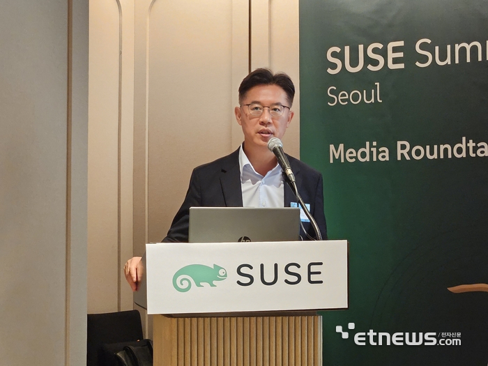 이동운 수세 코리아 지사장이 18일 서울 강남구 웨스틴서울파르나스 호텔에서 열린 '수세 서밋 서울 2026' 미디어 브리핑에서 발표를 하고 있다. 〈사진=강성전 기자〉