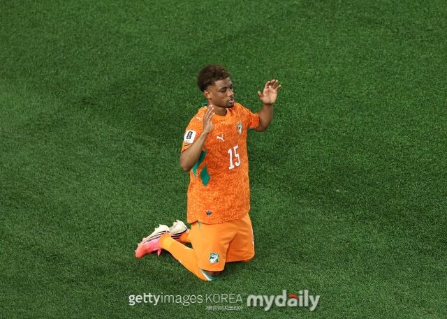 아마드 디알로가 15일 오전 8시(한국시각) 미국 펜실베이니아주 필라델피아의 필라델피아 스타디움에서 열린 2026 국제축구연맹(FIFA) 북중미 월드컵 조별리그 E조 1라운드 에콰도르와의 맞대결에서 득점한 뒤 세리머니하고 있다. /게티이미지코리아