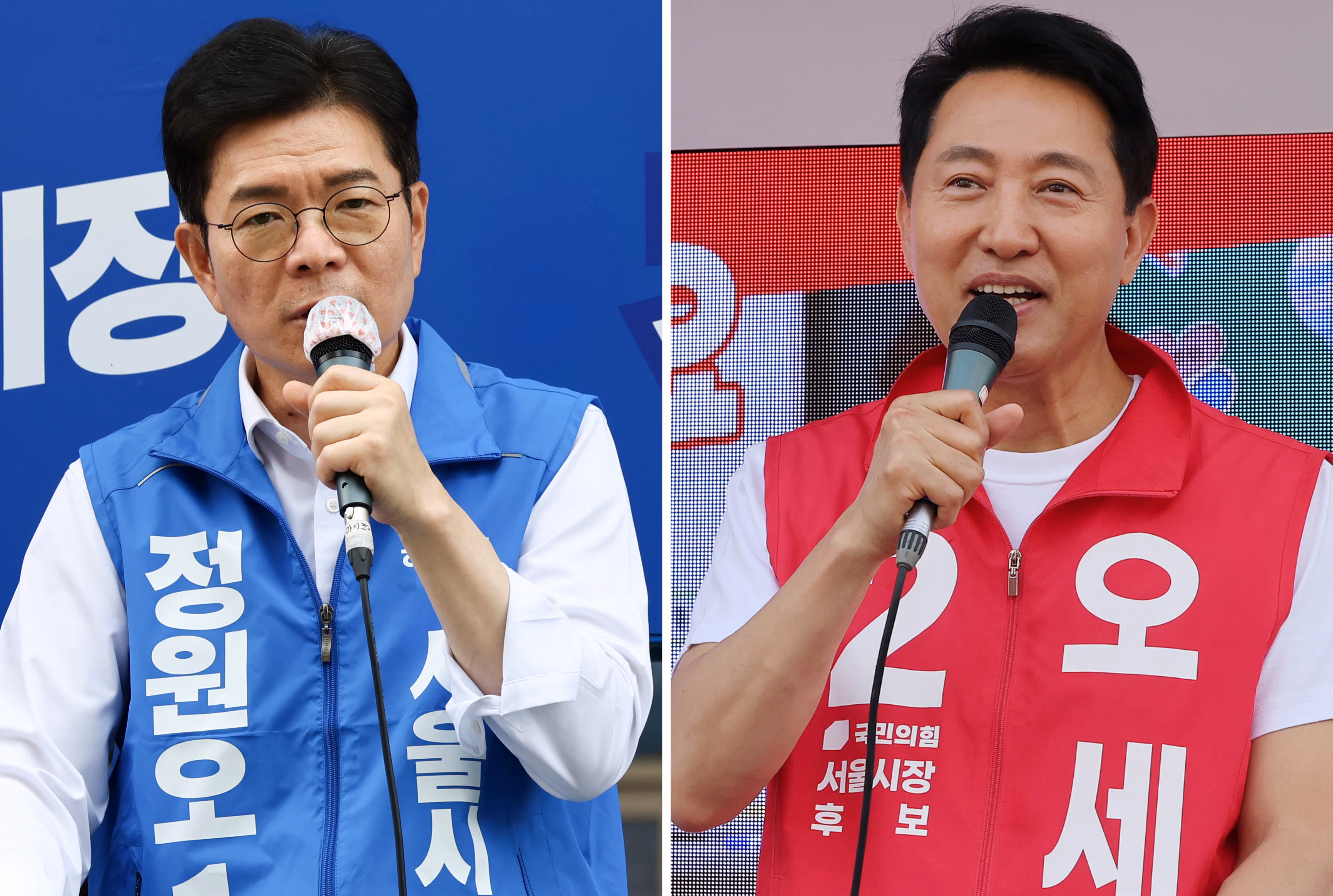 왼쪽부터 정원오 더불어민주당 서울시장 후보와 오세훈 국민의힘 후보. /뉴스1