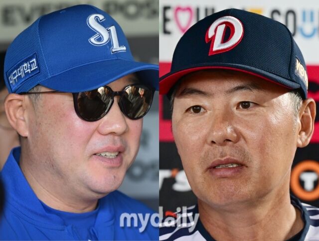 삼성 라이온즈 박진만 감독과 두산 베어스 김원형 감독./마이데일리