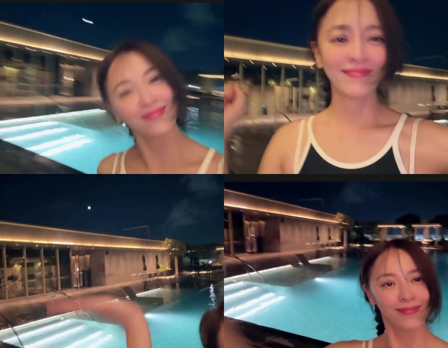 강성연, 재혼 후 행복 일상…밤 수영장에서 만세하며 \