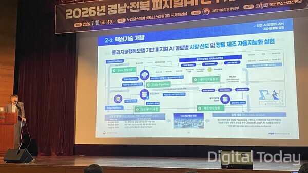 10일 '전북·경남 피지컬AI 연구개발사업 설명회'에서 이준우 NIPA PM이 브리핑하고 있다. [사진: 디지털투데이 손슬기 기자]