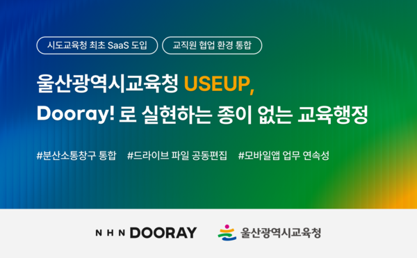 NHN Dooray는 울산광역시교육청에 올인원 AI 협업 도구 'Dooray!'를 공급한다고 14일 밝혔다. /NHN두레이