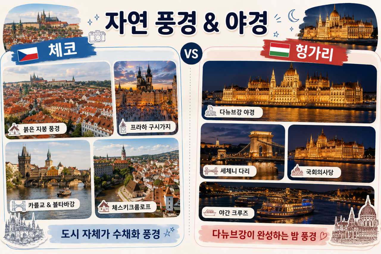 체코는 도심 풍경, 헝가리는 종합적인 풍경 / ⓒ인포매틱스뷰