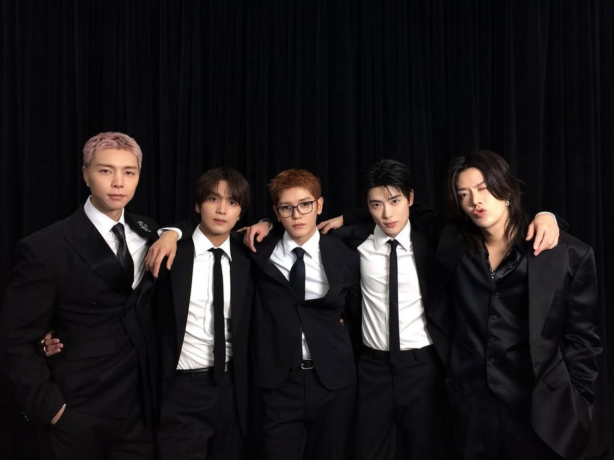 그룹 NCT 127 왼쪽부터 쟈니, 해찬, 태용, 재현, 유타. 멤버 정우와 도영은 군 복무중임 [SM엔터테인먼트 제공. 재판매 및 DB 금지]