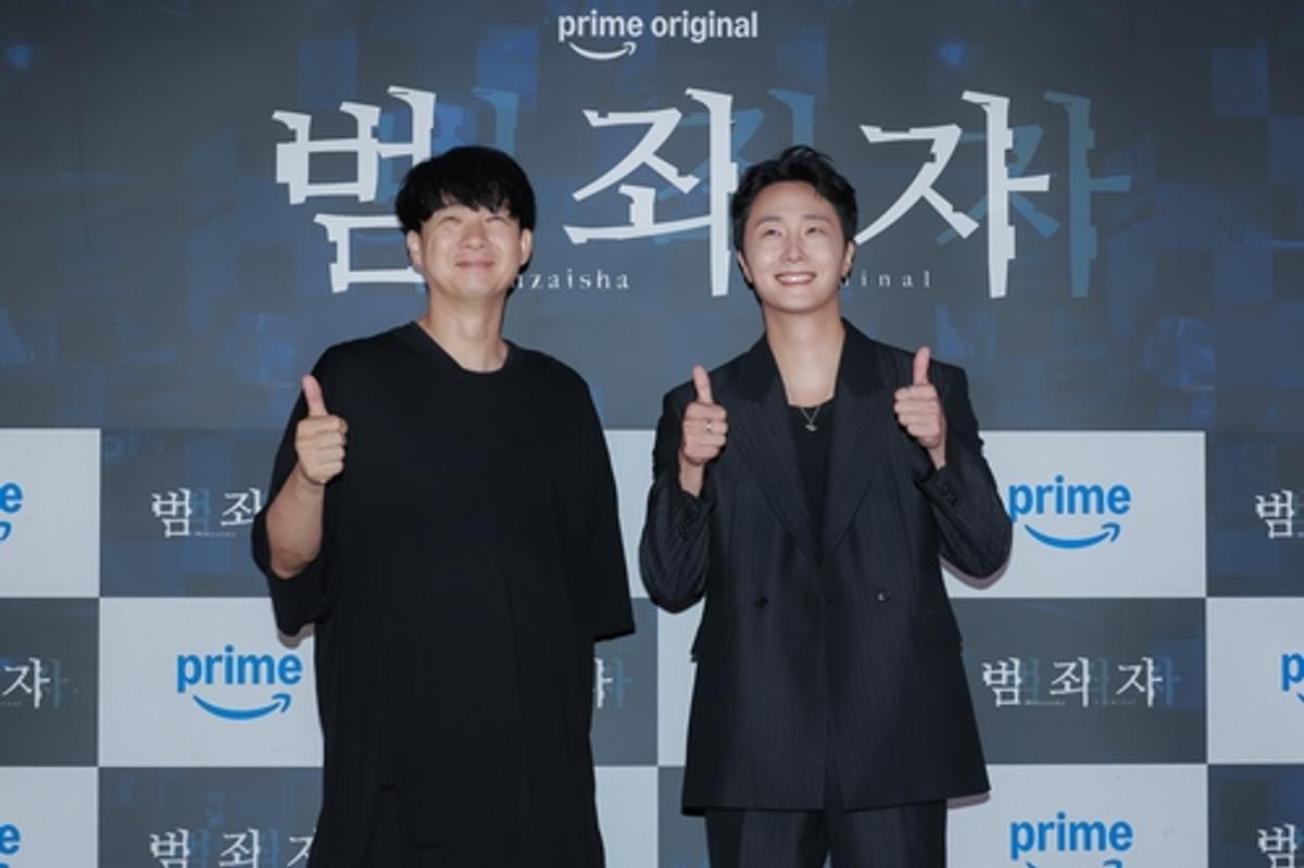 '범죄자' 기자간담회에 참석한 마츠나가 다이시 감독와 배우 정일우 (왼쪽부터) [아마존 프라임 제공. 재판매 및 DB 금지]