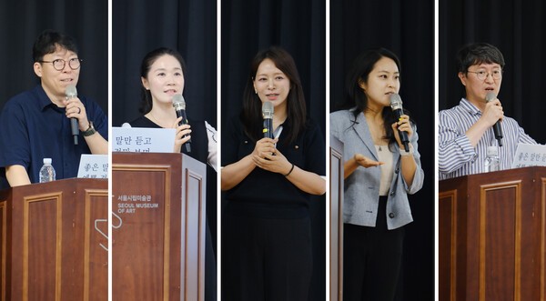 (왼쪽부터) 조재희 서강대학교 커뮤니케이션대학 교수, 최영남 내곡중학교 국어교사, 홍보승 시청자위원 학부모 대표, 임지영 부산교육대학교 교수, 박일준 디지털리터러시협회 회장 [사진=디지털리터러시협회]