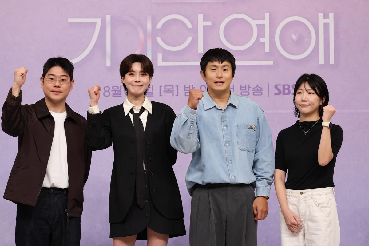 예능 '나의 AI 파트너-기이안 연애' 제작발표회 원승재PD(왼쪽부터), 장도연, 기안84, 손정민PD
