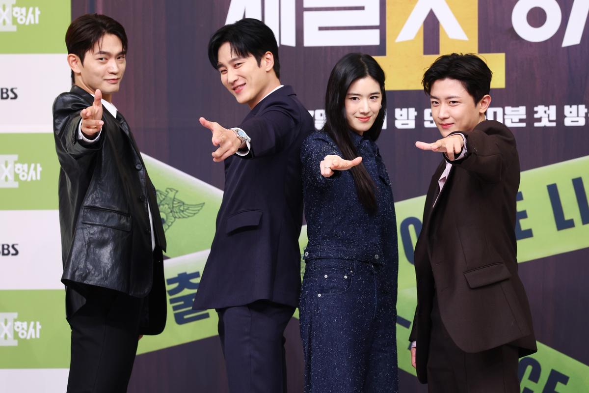 '재벌X형사2' 제작발표회에서 배우 강상준(왼쪽부터), 안보현, 정은채, 김신비