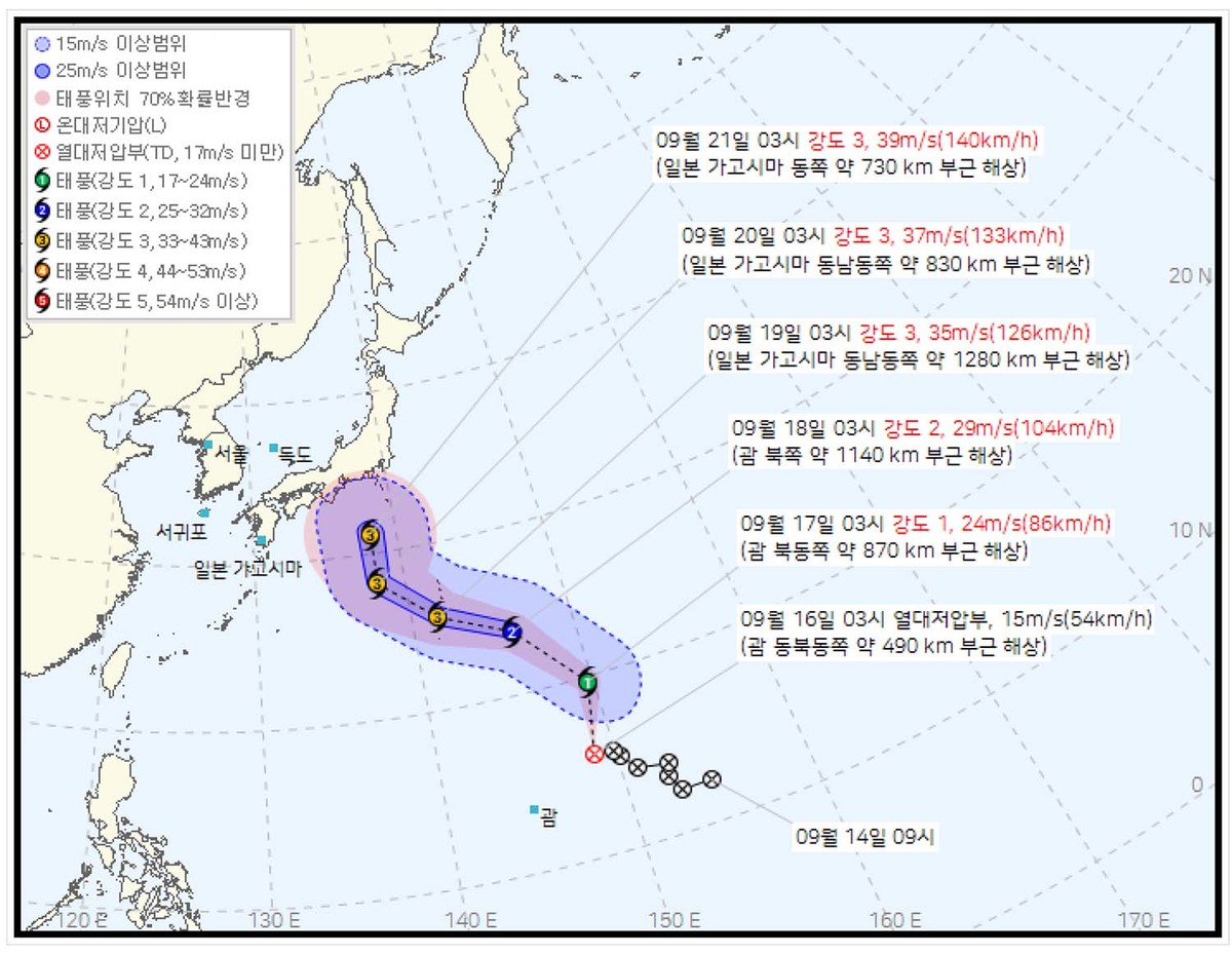 제25호 태풍 두쥐안 이동 경로. / 기상청