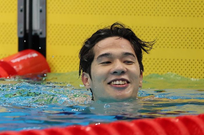25일 오후 일본 도쿄도 고토구 도쿄아쿠아틱스센터에서 열린 2026 아이치·나고야 아시안게임 경영 남자 접영 200m 결선에서 동메달을 획득한 한국 김민섭이 기뻐하고 있다. ⓒ 뉴시스