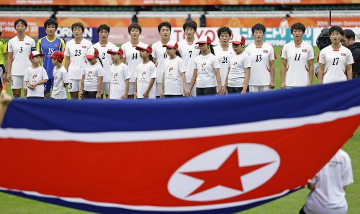 중국을 꺾고 아시안게임 여자축구 결승에 오른 북한. ⓒ AP=뉴시스