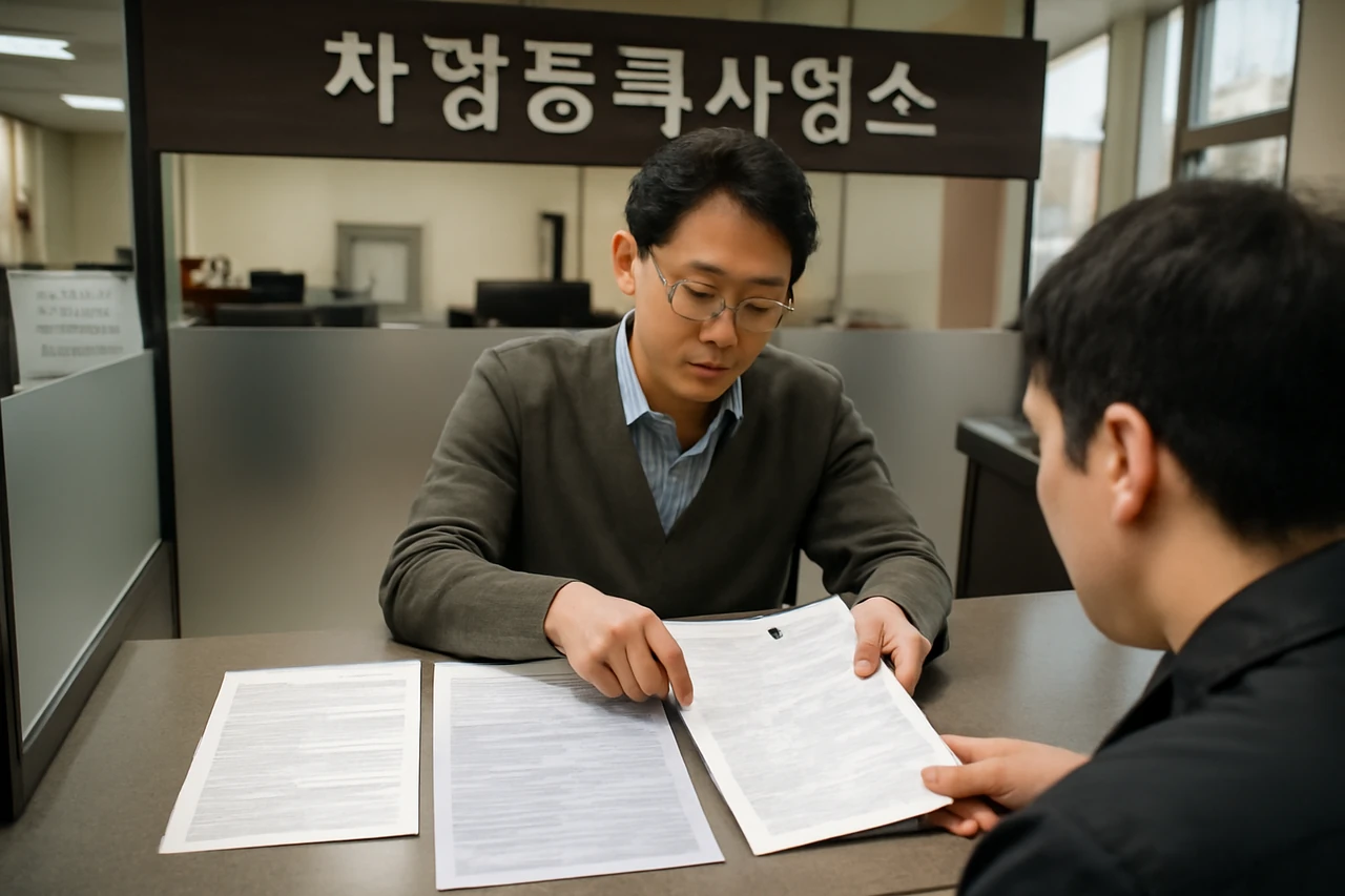 차량 명의이전 서류 작성 / AI 생성 이미지