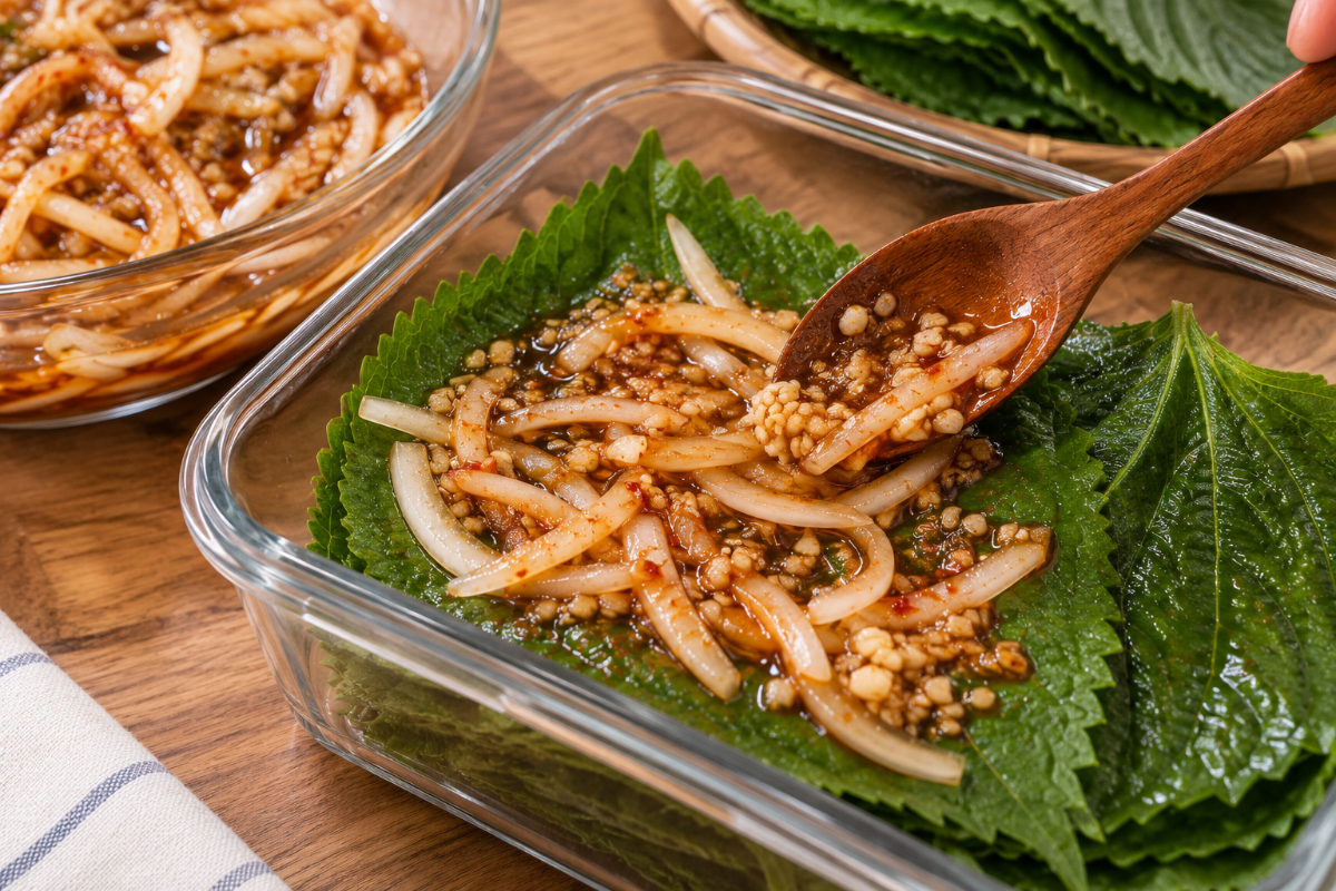 깻잎은 1~2장마다 양념장을 얇게 발라준다 / 기사 이해를 돕기 위한 AI이미지