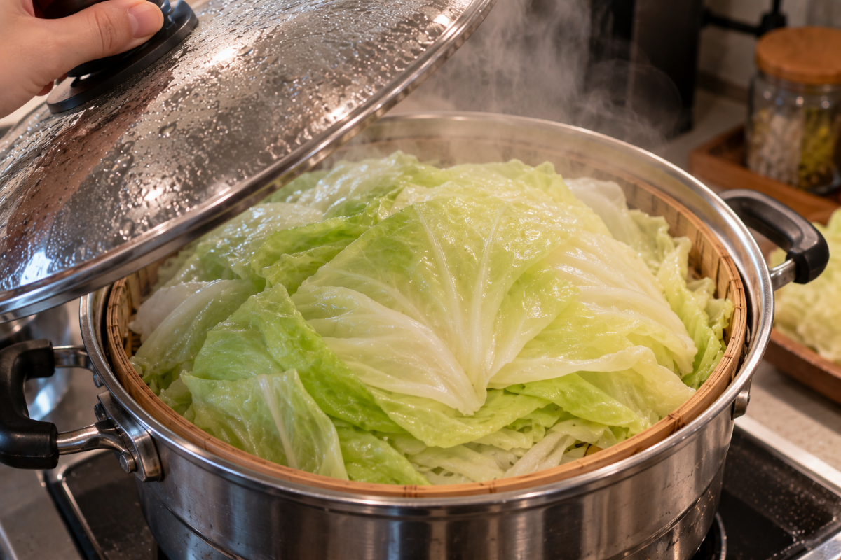 찜기에 양배추를 찌고있다 / 기사 이해를 돕기 위한 Ai 이미지