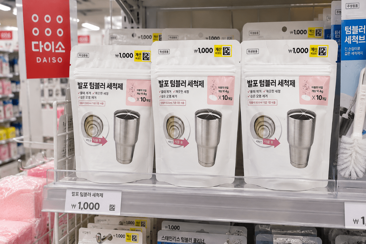 다이소에 진열되어있는 발포 세정제 / 기사 이해를 돕기 위한 Ai 이미지