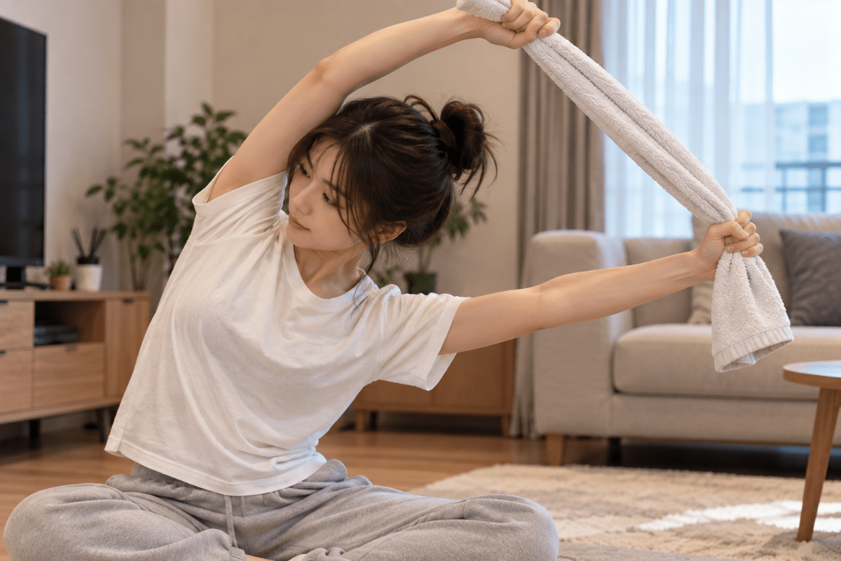 수건을 이용한 스트레칭 / 기사 이해를 돕기 위한 Ai 이미지