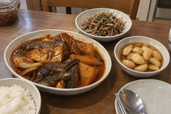 고등어조림,멸치볶음,마늘장아찌 / 기사 이해를 돕기 위한 AI이미지