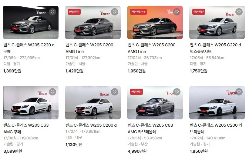 벤츠 4세대 C클래스 중고 시세