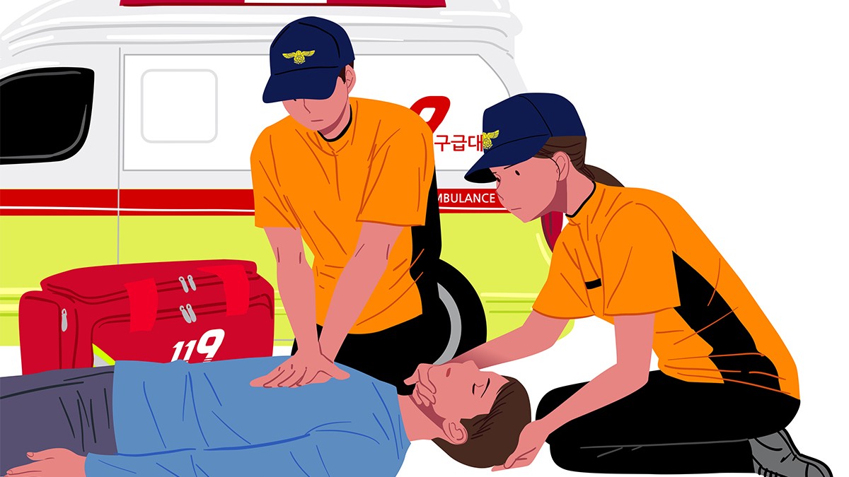 CPR 중인 구급 대원