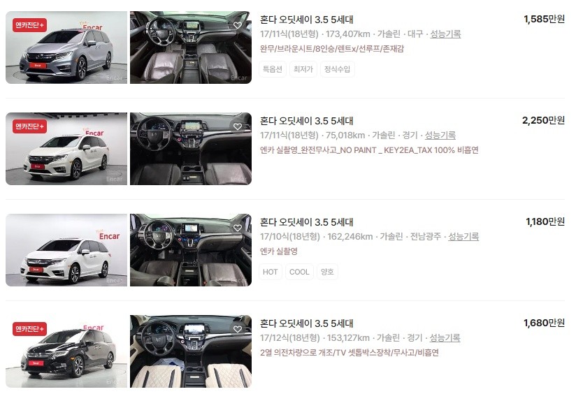 혼다 오딧세이 중고 시세