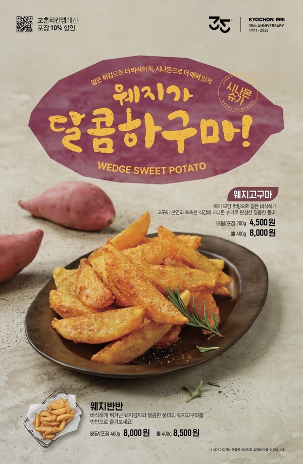 교촌치킨 신규 사이드메뉴 웨지고구마, 웨지반반 [사진=교촌에프앤비]