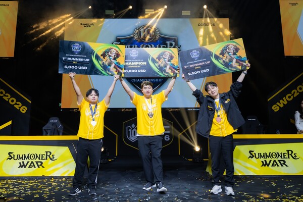 'SWC2026' 아시아퍼시픽 컵 상위 3인 (좌측부터 GLE, YEONHONG-187, BEAT.D) /컴투스 