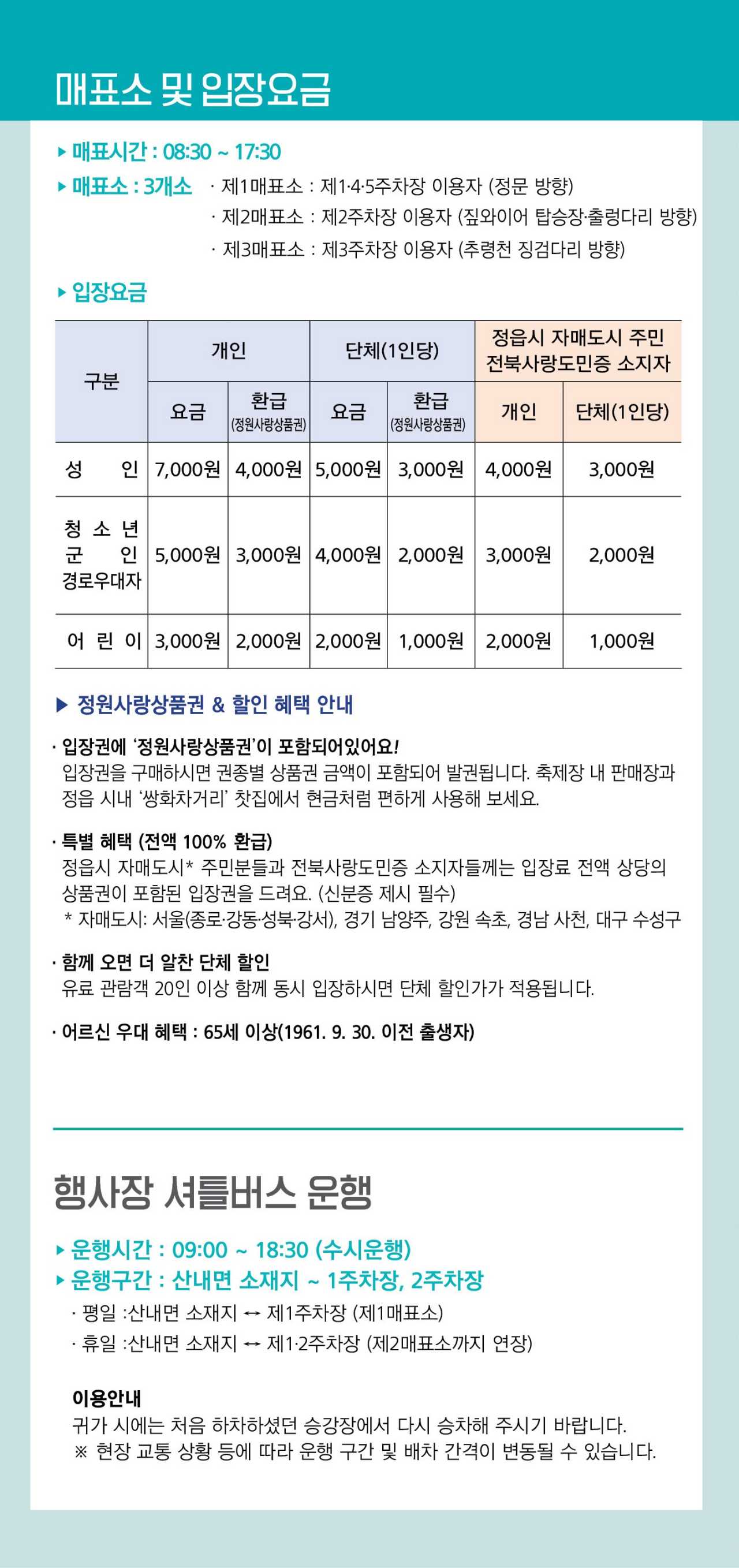입장료와 상품권 환급 제도 / 사진=정읍시