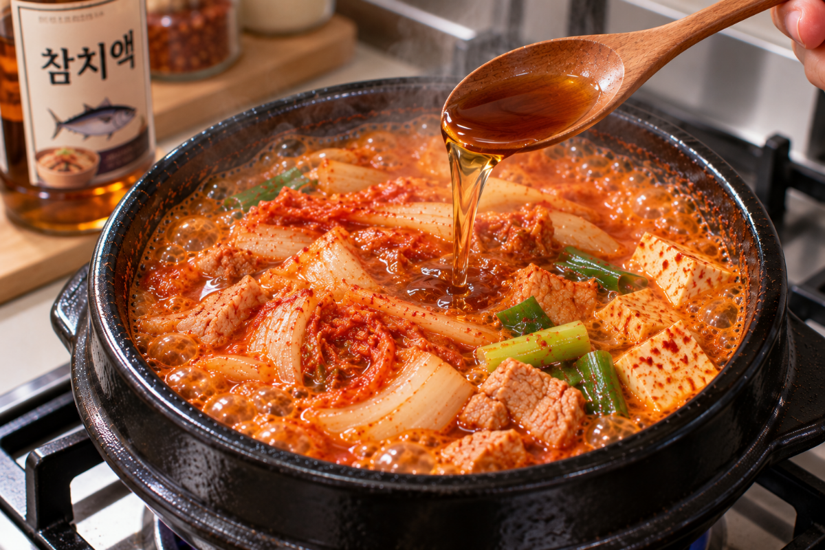 김치찌개에 참치액을 넣고 있다 / 기사 이해를 돕기 위한 Ai 이미지
