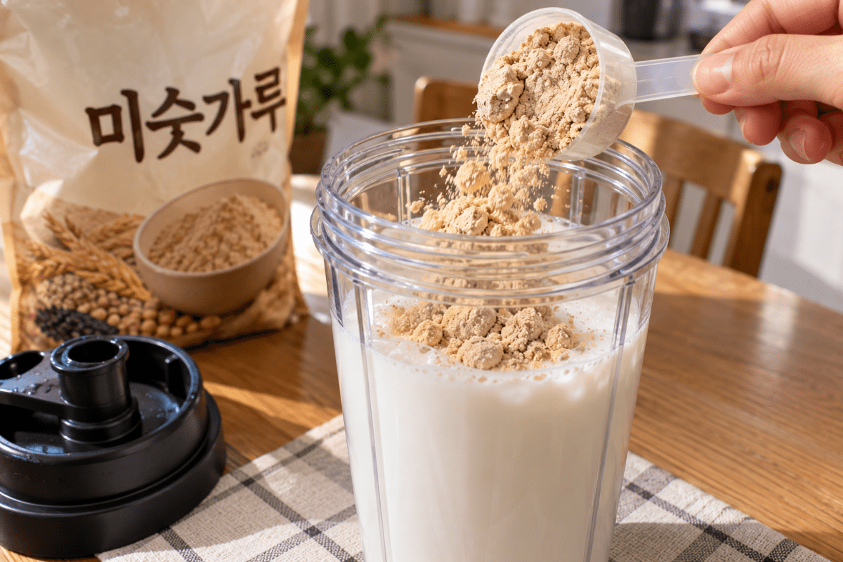 우유에 미숫가루를 넣고 있다 / 기사 이해를 돕기 위한 Ai 이미지