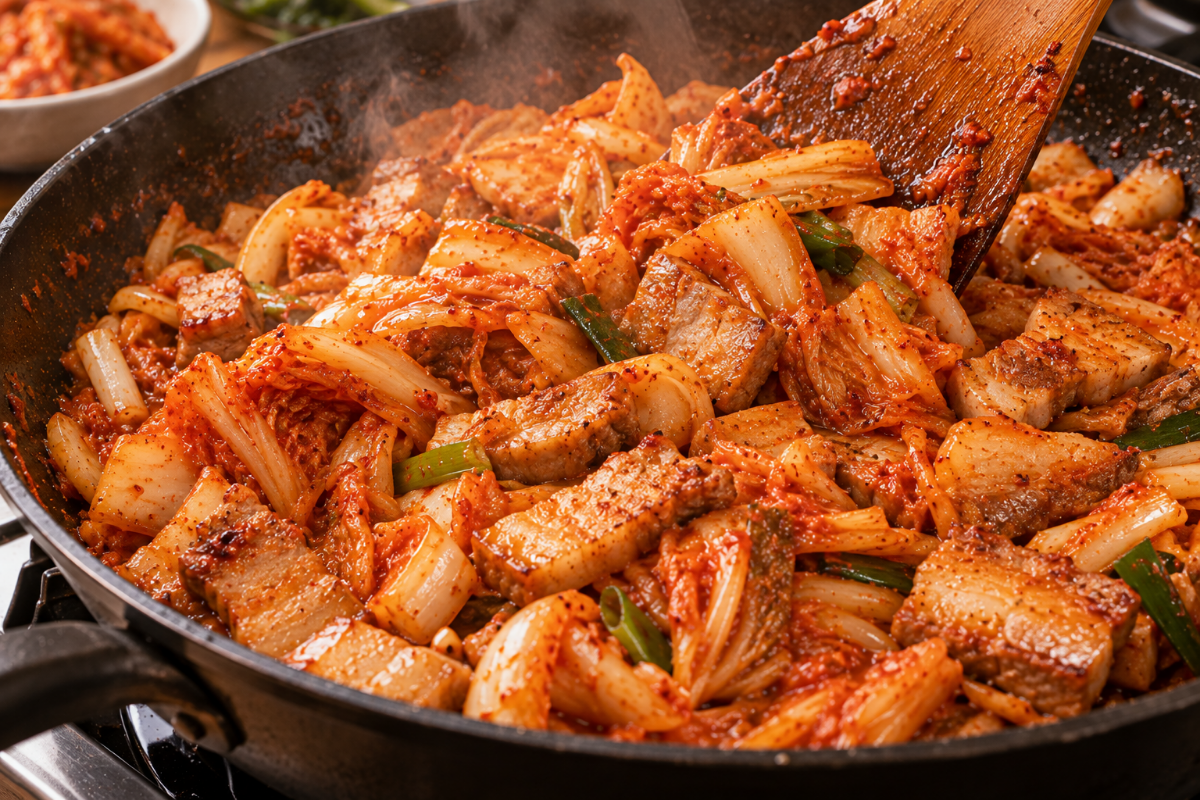 돼지고기와 김치를 끓이고 있다 / 기사 이해를 돕기 위한 Ai 이미지