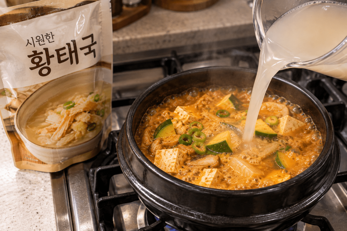 된장찌개에 황태육수를 넣고 있다 / 기사 이해를 돕기 위한 Ai 이미지