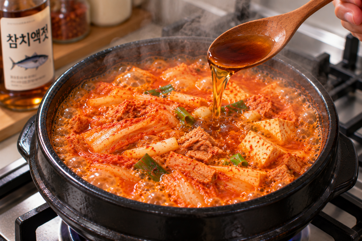 김치찌개에 참치액을 넣고 있다 / 기사 이해를 돕기 위한 Ai 이미지