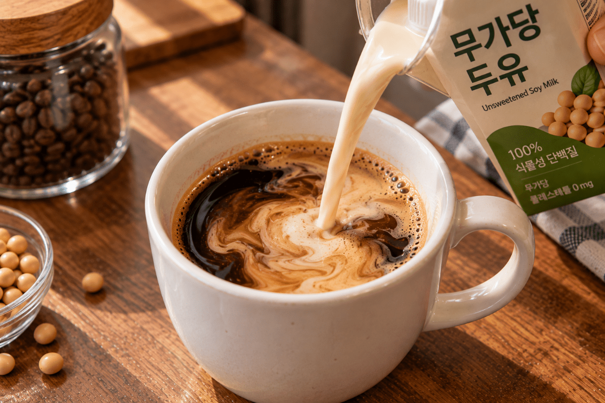 에스프레소에 두유를 섞고있다 / 기사 이해를 돕기 위한 Ai 이미지