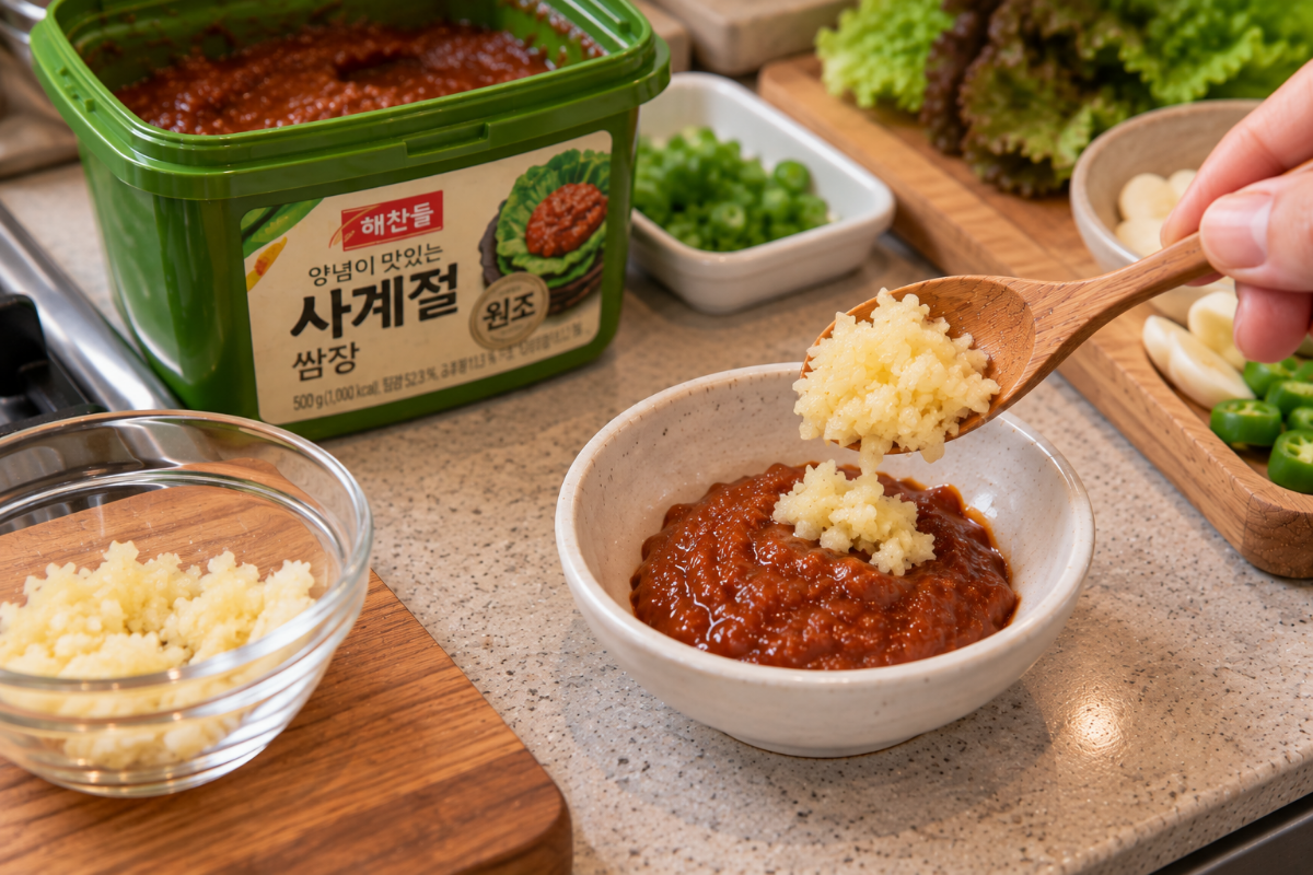 다진 마늘을 쌈장에 넣고 있다 / 기사 이해를 돕기 위한 Ai 이미지